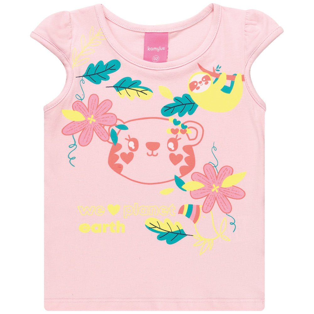 Girls Pattern Top and Neon Shirts Set